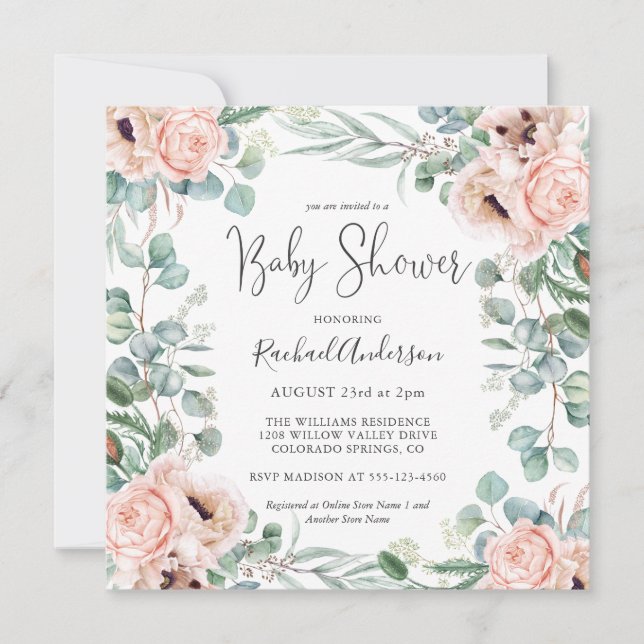 Mjuk pastel Watercolor Baby Shower Inbjudningar (Framsida)