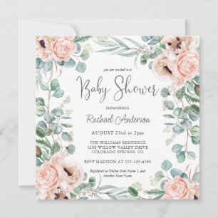 Mjuk pastel Watercolor Baby Shower Inbjudningar