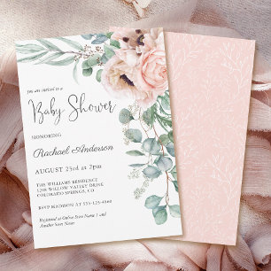 Mjuk pastel Watercolor Blommigt Girl Baby Shower Inbjudningar