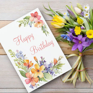 Mjuk pastel Watercolor Vår blommor Birthday Kort
