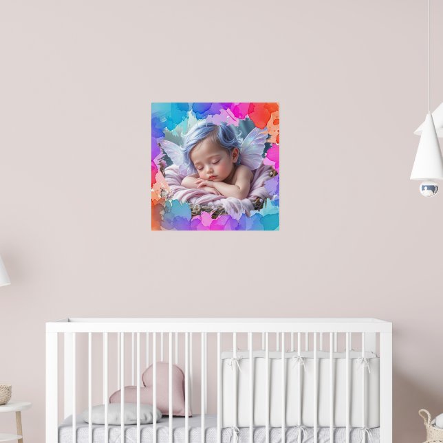 Mjuk Pastell Akvarell Baby Sovande Foto Poster (Barnkammare 2)