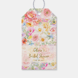 Mjuk Pastell Akvarell Blommig Bröllopsdusch Anpass Presentetikett