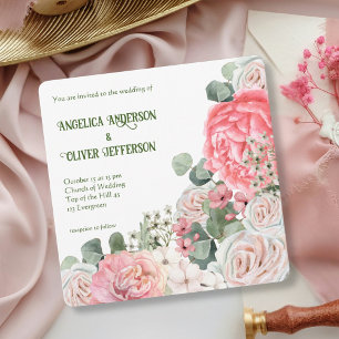Mjuk Pastell Akvarell Blommig Bröllopskvadrat Inbjudningar