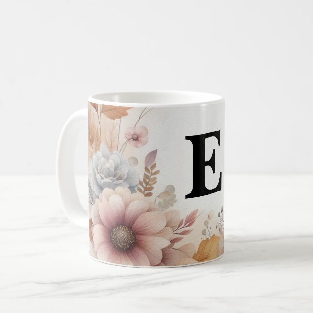 Mjuk Pastell Akvarell Höstlöv Blommig Ram  Kaffemugg (Framsida vänster)