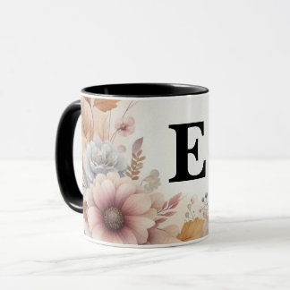 Mjuk Pastell Akvarell Höstlöv Blommig Ram Mugg