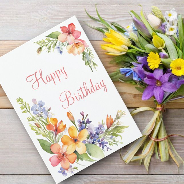 Mjuk Pastell Akvarell Vårblommor Födelsedag Kort (Skapare uppladdad)