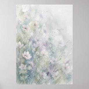 Mjuk pastell akvarell vildblomma äng affisch