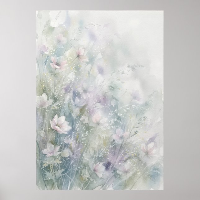Mjuk pastell akvarell vildblomma äng affisch (Framsidan)