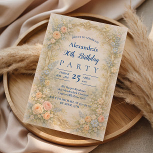 Mjuk Pastell Barock Blommig 90-årsdag Inbjudningar