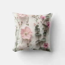 Mjuk Pastell Blommig Eukalyptus Naturkonst Kudd