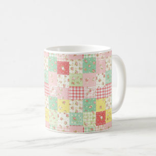 Mjuk Pastell Blommig Lappverks Gingham Rutig Kaffemugg