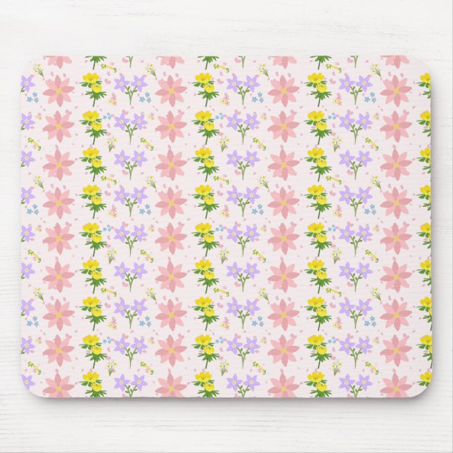 Mjuk Pastell Färg Blomster Botaniskt Mönster Musma Musmatta (Framsidan)