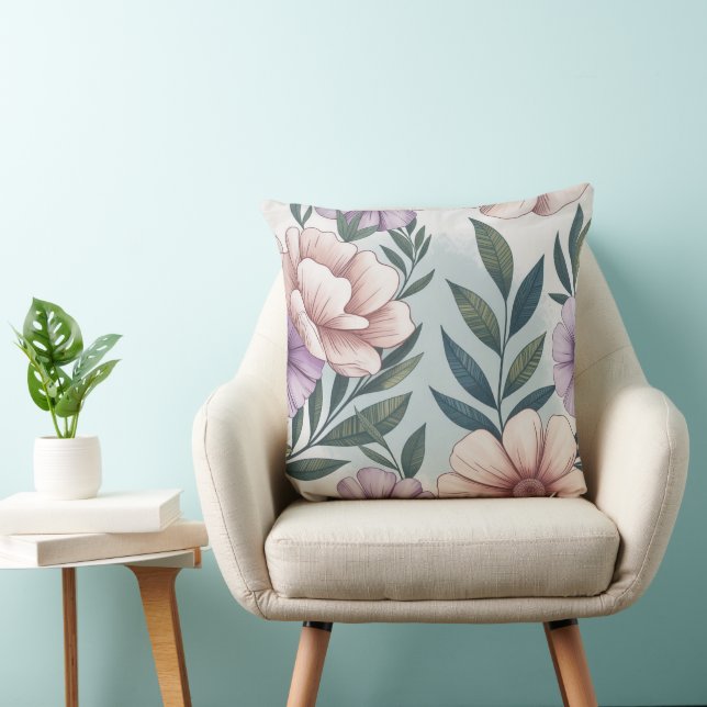 Mjuk Pastell Färger Blommönster Kudde (Stol)