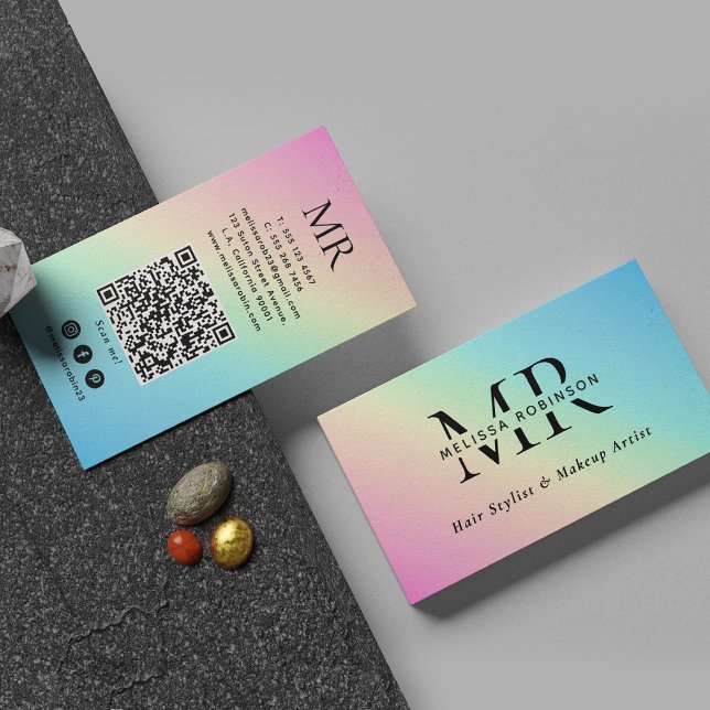 Mjuk Pastell Färgrik Regnbågsgradient Monogram Visitkort (Skapare uppladdad)