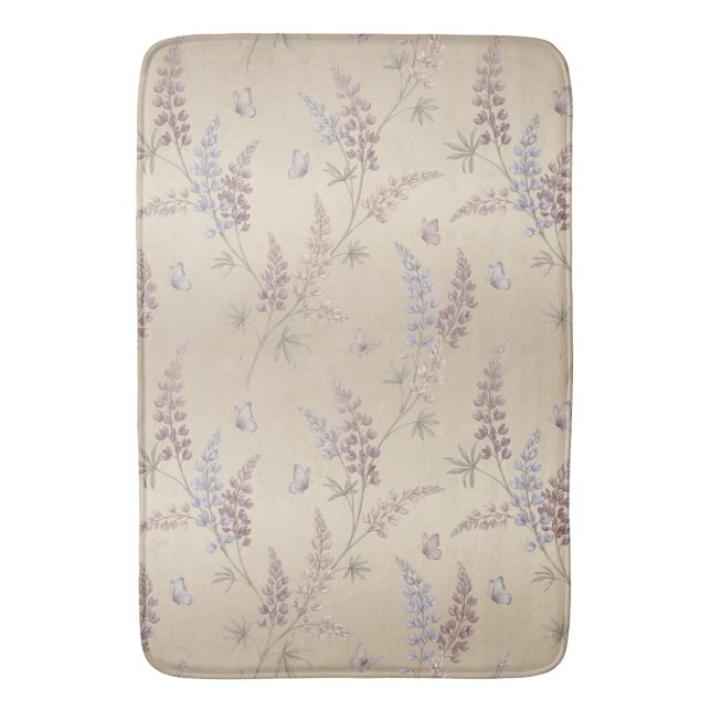 Mjuk Pastell Lupin & Fjärilsängmönster Badrumsmatta (Framsidan (Vertikal))