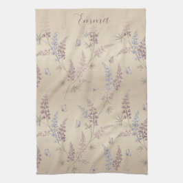Mjuk Pastell Lupin & Fjärilsängmönster Kökshandduk