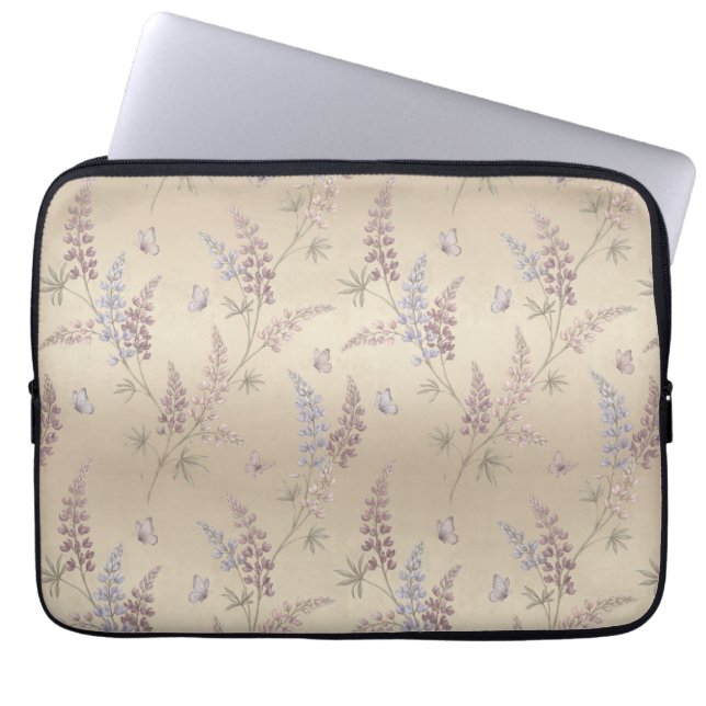 Mjuk Pastell Lupin & Fjärilsängmönster Laptop Fodral (Framsidan)
