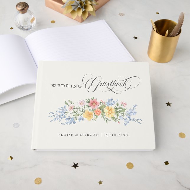 Mjuk Pastell Ornamentalt Vårträdgård Blommig Bröll Gästböcker (Framsida Öppen)