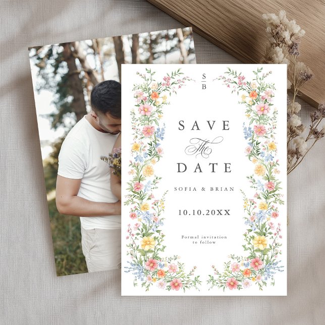 Mjuk Pastell Ornamentell Vårträdgård Bröllopsblomm Spara Datumet (Soft Pastel Ornate Spring Garden Floral Wedding photo Save The Date)