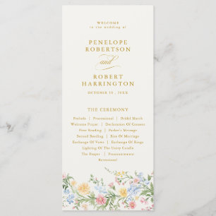 Mjuk Pastell Ornamenterad Vår Guld Blommig Bröllop Program