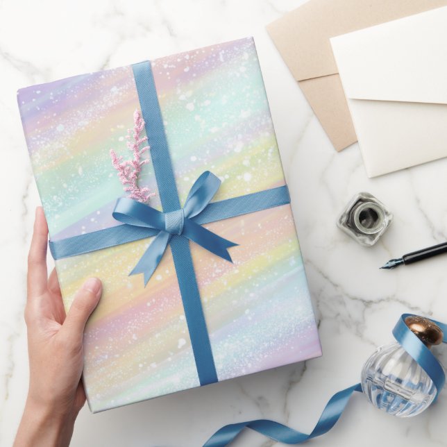 Mjuk Pastell Regnbåge Holografisk Glittermönster Presentpapper (Gifting)