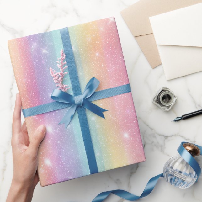 Mjuk Pastell Regnbåge Holografisk Glittermönster Presentpapper (Gifting)