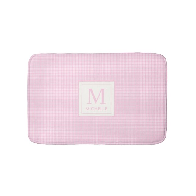 Mjuk Pastell Rosa Baby Rosa och Vit Rutig Badrumsmatta (Framsidan)