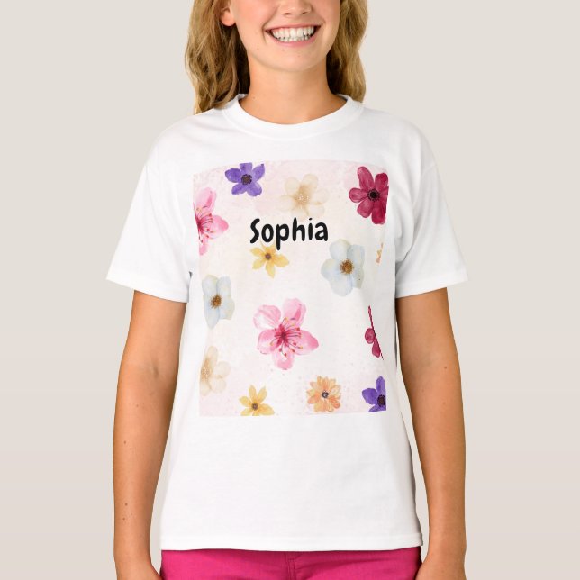 Mjuk Pastell Rosa Blommig Akvarelldesign T Shirt (Framsida)
