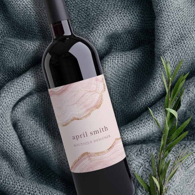 Mjuk Pastell Rosa Guld Agat Marmor Struktur Vinflaska Etikett (Skapare uppladdad)