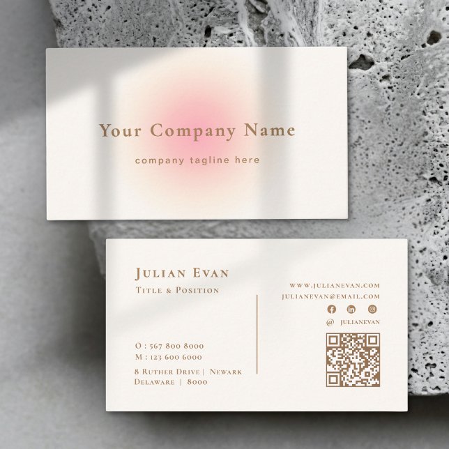 Mjuk Pastell Rosa Neutral Ombre Elegant Visitkort (Soft Pastel Blush Pink Neutral Ombre Elegant Business Card)