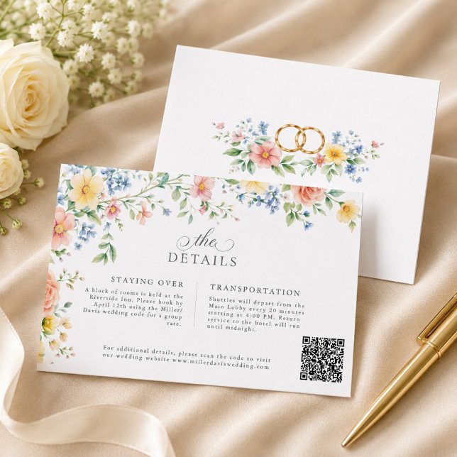 Mjuk Pastell Rosenvattenfärg Vildblomma Bröllop Tilläggskort (Soft Pastel Blush Watercolor Wildflower Wedding Enclosure Card)