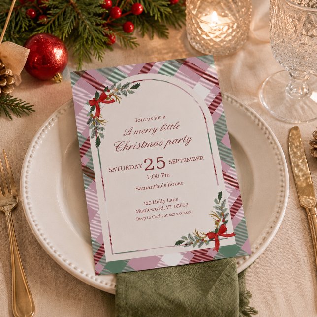 Mjuk Pastell Rutig Julfest Inbjudningar (Skapare uppladdad)