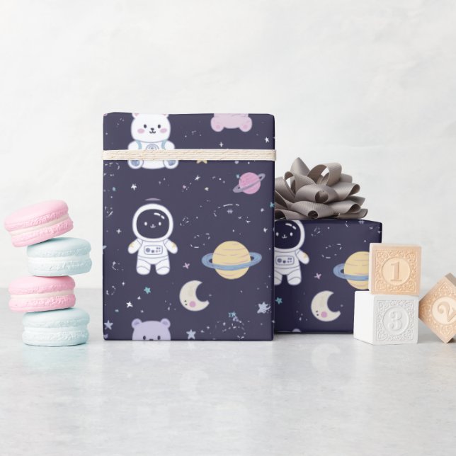 Mjuk Pastell Rymddjur Mönster Astronaut Kanin Presentpapper (Baby Shower)