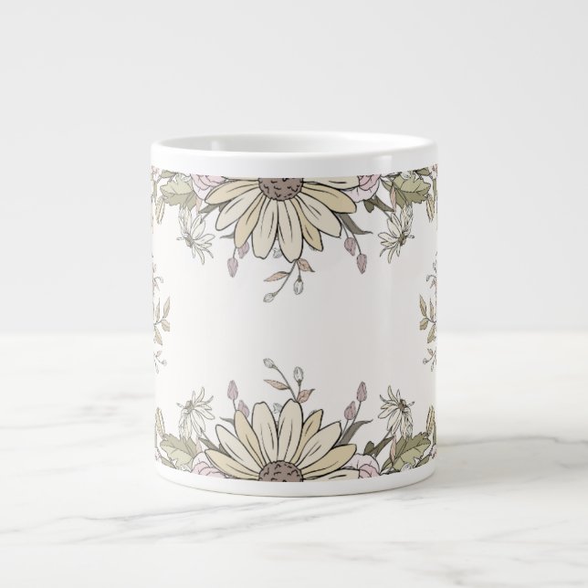 Mjuk Pastell Solros & Vildblomma Konst Kaffe Kopp Jumbo Mugg (Framsidan)
