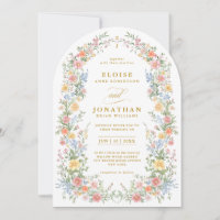 Mjuk Pastell Utförd Vårblomma Båge Guld Bröllop
