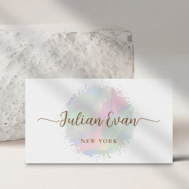 Mjuk Pastell Vattenfärg Holografisk Skrift Vit Visitkort