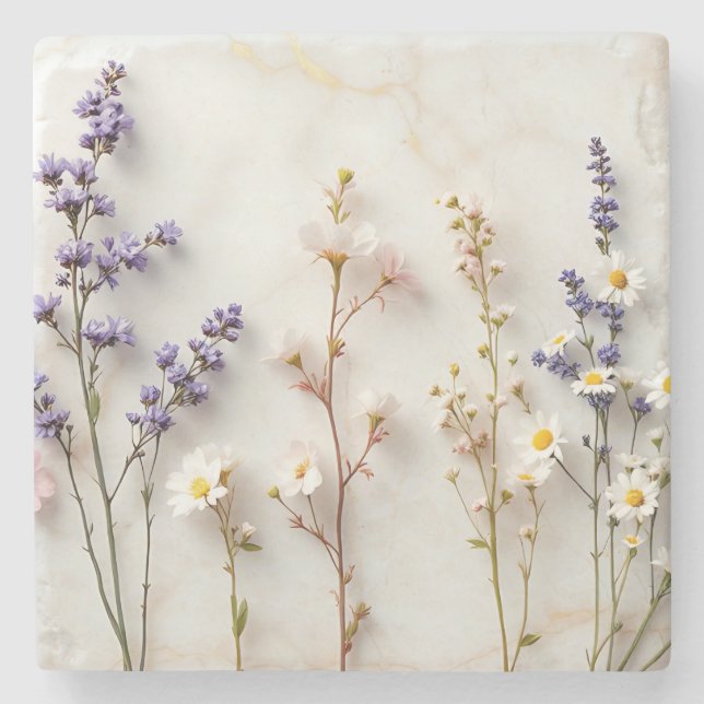 Mjuk Pastell Vilda Blommor Glasbloms Konst  Stenunderlägg (Framsidan)