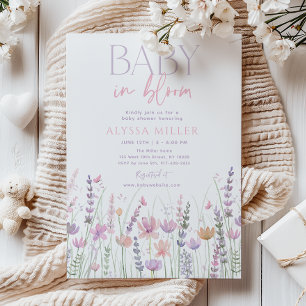 Mjuk Pastell Vildblomma Baby i Blom Babykalas Inbjudningar