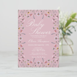 Mjuk Pastell Vildblomma Boho Babyfirande Inbjudningar
