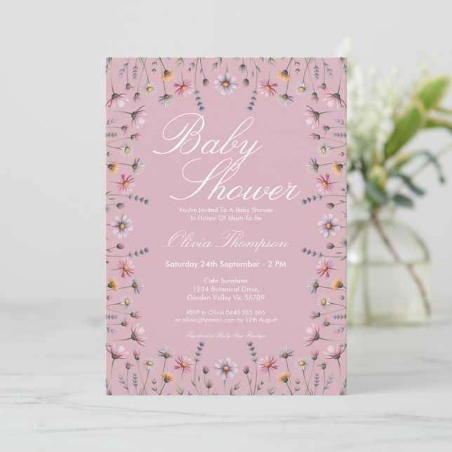 Mjuk Pastell Vildblomma Boho Babyfirande Inbjudningar (Stående Fram)