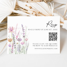 Mjuk Pastell Vildblomma QR-kod Bröllops-Svarskort OSA Kort