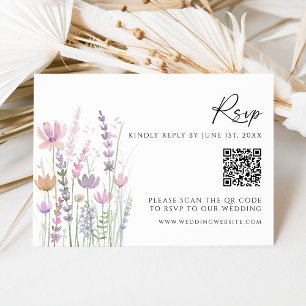 Mjuk Pastell Vildblomma QR-kod Bröllops-Svarskort OSA Kort
