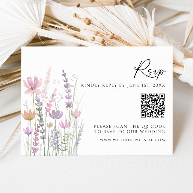 Mjuk Pastell Vildblomma QR-kod Bröllops-Svarskort OSA Kort (Skapare uppladdad)