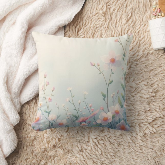 Mjuk Pastell Vildblomma Trädgårdsaccentkudde Kudde (Filt)