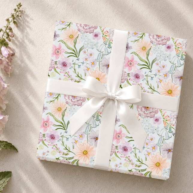 Mjuk pastell vildblommsträdgård akvarell  presentpapper (Skapare uppladdad)