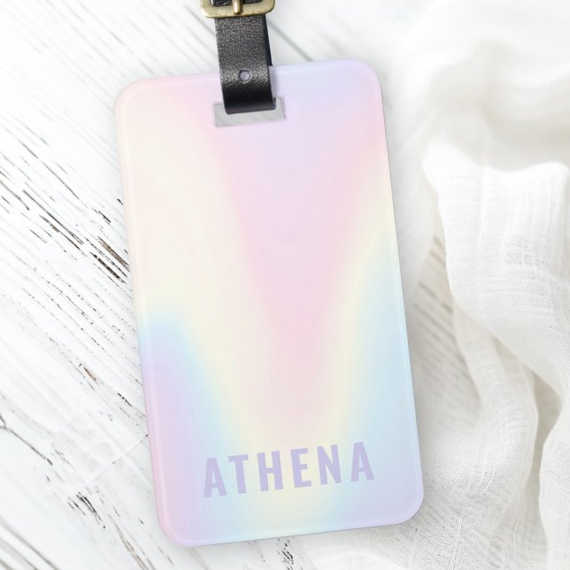Mjuk pastellartad regnbåge i namn trendig, modernt bagagebricka (Soft pastel rainbow name trendy modern minimal luggage tag)