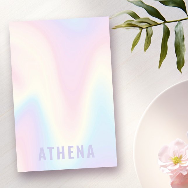 Mjuk pastellartad regnbåge i namn trendig, modernt post-it block (Soft pastel rainbow name trendy modern minimal post-it notes)