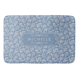 Mjuk Pastellblå & Grå Vit Blommig Boho Mönster Badrumsmatta