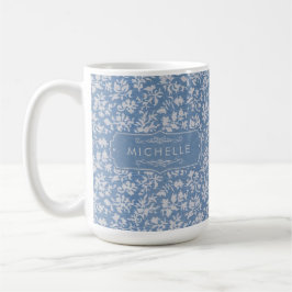 Mjuk Pastellblå & Grå Vit Blommig Boho Mönster Kaffemugg