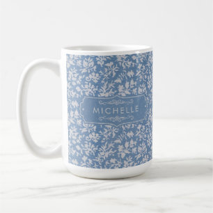Mjuk Pastellblå & Grå Vit Blommig Boho Mönster Kaffemugg